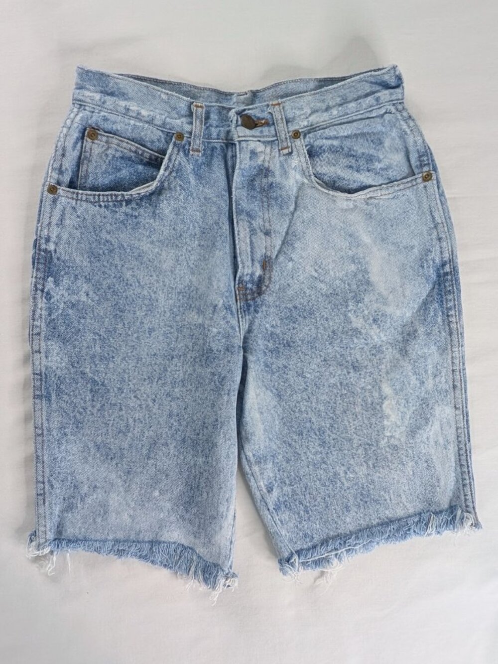VTG Denim Acid Wash Raw Hem Long Length High Rise Jorts Jean Shorts Cutoffs